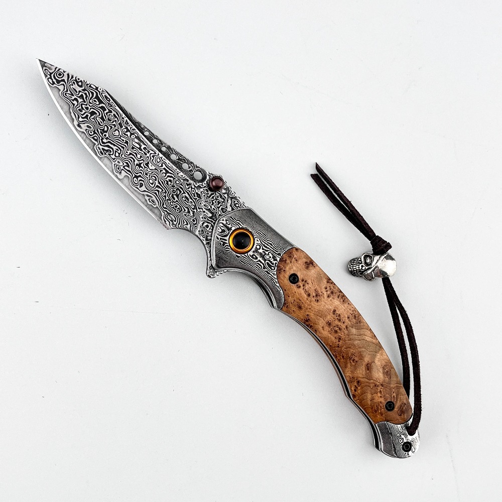 Vintage Collectible Knife - Yüksek Sertlikte Şam Desenli Katlanır Bıçak
