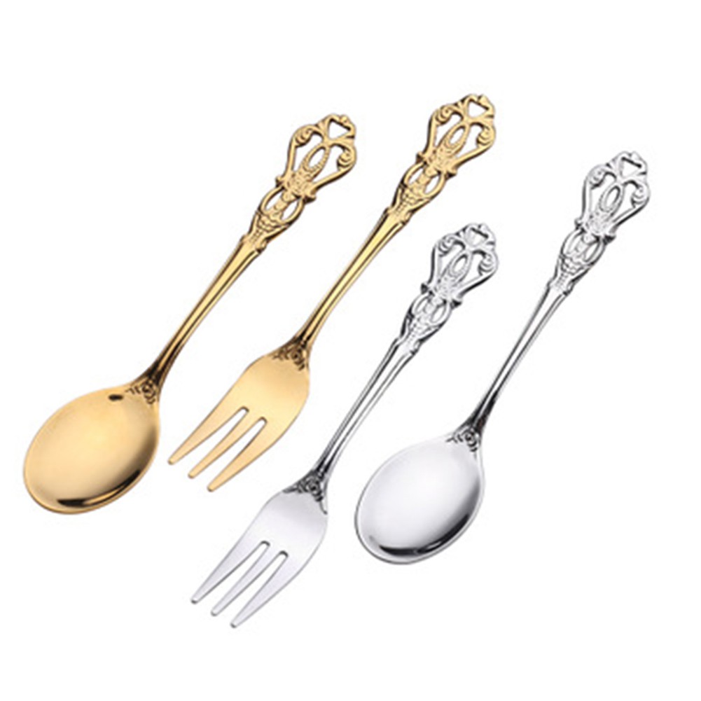 Vintage Collectible Spoons - 1 çift Vintage Altın Kaşık Çatal