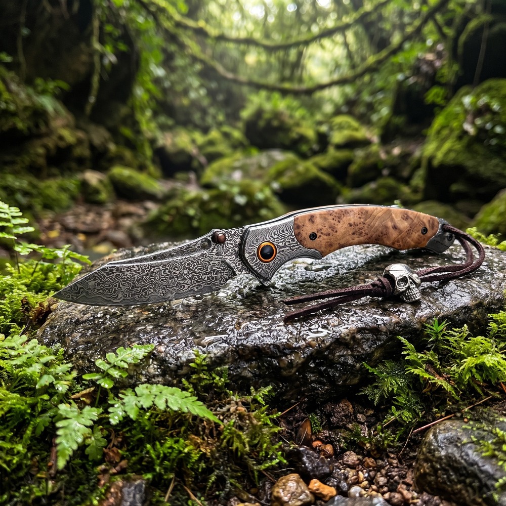 Vintage Collectible Knife - Yüksek Sertlikte Şam Desenli Katlanır Bıçak