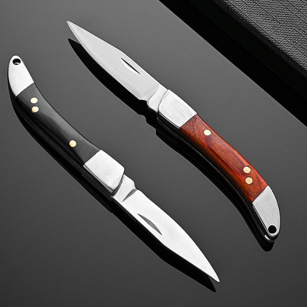 Vintage Collectible Knife - Vintage Kavisli Ahşap Saplı Katlanır Cep